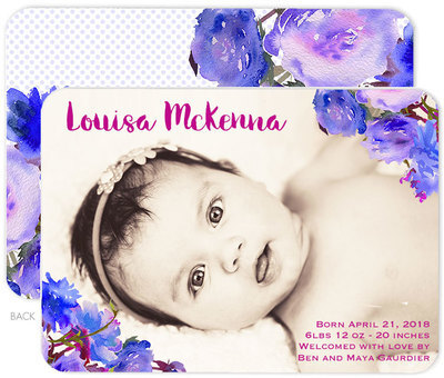 Purple Peonies Photo Birth Announcements